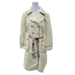 Rebecca Taylor Women's Quilted Trench Coat Size 4 Yellow Animal‎ Print Cat